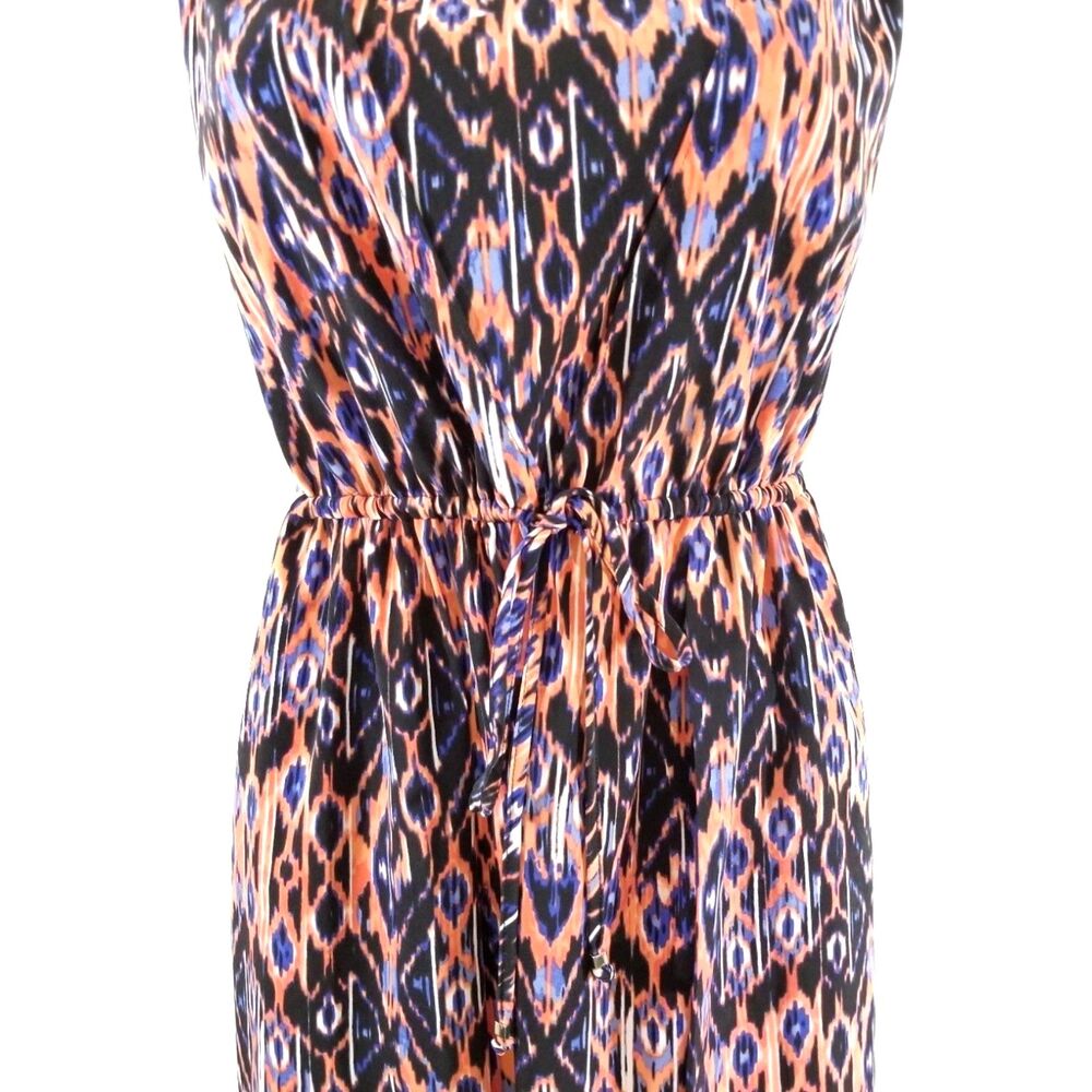 Kenneth Cole Geometric Ikat Print Midi Dress Elastic Drawstring Waist Medium M - Picture 6 of 7